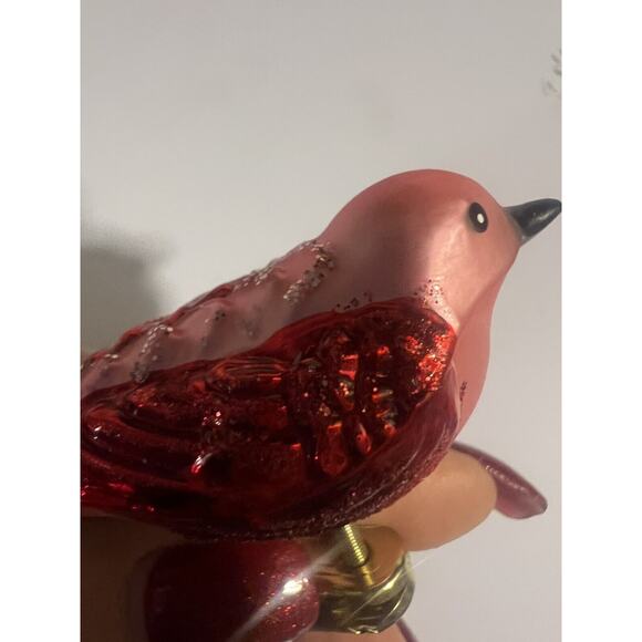 Old World Christmas Clip On Feathered Bird Beautiful! Pink White Tail - Picture 4 of 9